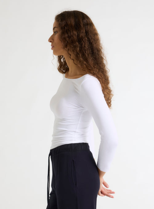 White boat neck T-shirt in Viscose and Elastane - MAJESTIC FILATURES