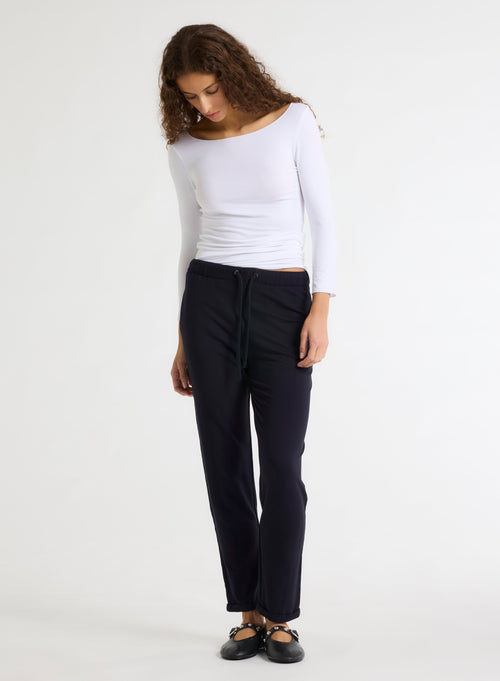 White boat neck T-shirt in Viscose and Elastane - MAJESTIC FILATURES