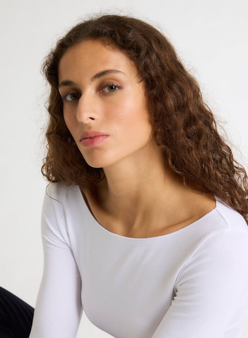 White boat neck T-shirt in Viscose and Elastane - MAJESTIC FILATURES