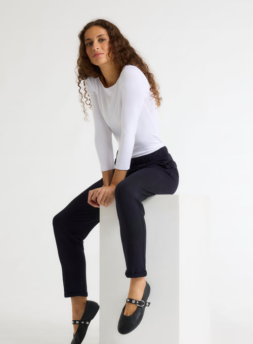 White boat neck T-shirt in Viscose and Elastane - MAJESTIC FILATURES