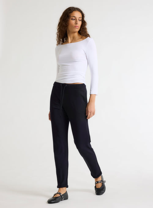 White boat neck T-shirt in Viscose and Elastane - MAJESTIC FILATURES
