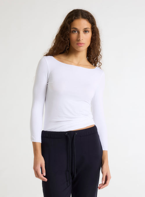 White boat neck T-shirt in Viscose and Elastane - MAJESTIC FILATURES