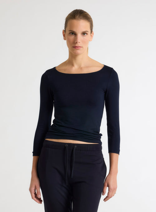 Adèle Vicose / Elastane Boat Neck T-shirt - MAJESTIC FILATURES