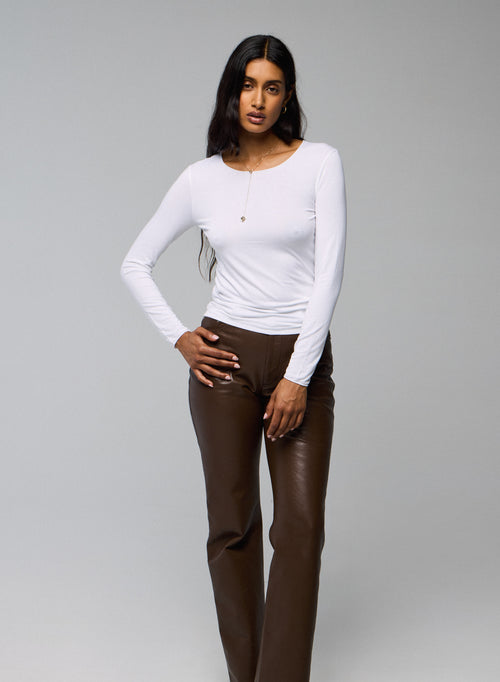 Seconde Peau Camiseta blanca de manga larga y cuello redondo en viscosa y elastano - MAJESTIC FILATURES
