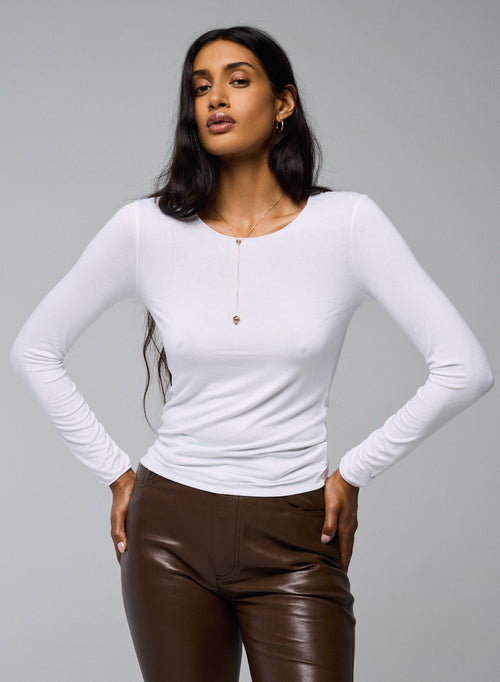 Seconde Peau Camiseta blanca de manga larga y cuello redondo en viscosa y elastano - MAJESTIC FILATURES