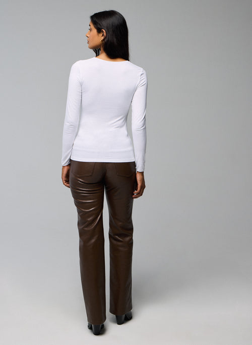 Seconde Peau Camiseta blanca de manga larga y cuello redondo en viscosa y elastano - MAJESTIC FILATURES
