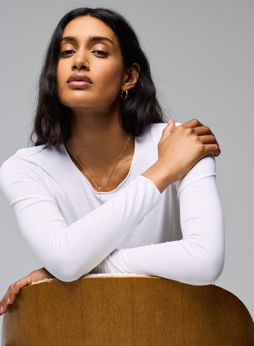 Seconde Peau Camiseta blanca de manga larga y cuello redondo en viscosa y elastano - MAJESTIC FILATURES