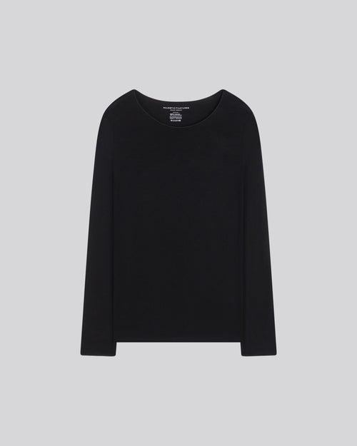 Black Round Neck Long Sleeves T-shirt in Viscose and Elastane - MAJESTIC FILATURES