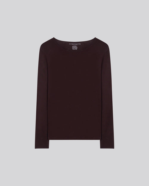 Aubergine Round Neck Long Sleeve Viscose / Elastane T-shirt - MAJESTIC FILATURES