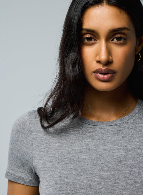 T-shirt Gris Col Rond Manches Courtes en Viscose / Elasthanne - MAJESTIC FILATURES