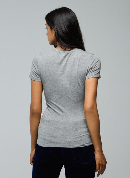 T-shirt Gris Col Rond Manches Courtes en Viscose / Elasthanne - MAJESTIC FILATURES
