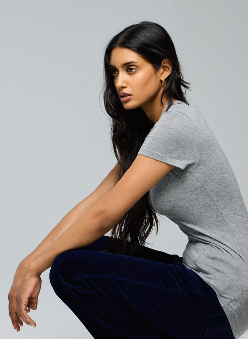 T-shirt Gris Col Rond Manches Courtes en Viscose / Elasthanne - MAJESTIC FILATURES