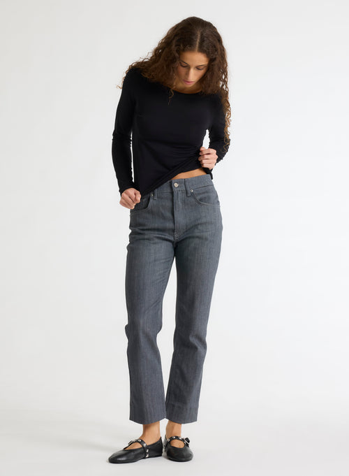 Black Round Neck Long Sleeves T-shirt in Viscose / Elastane - MAJESTIC FILATURES