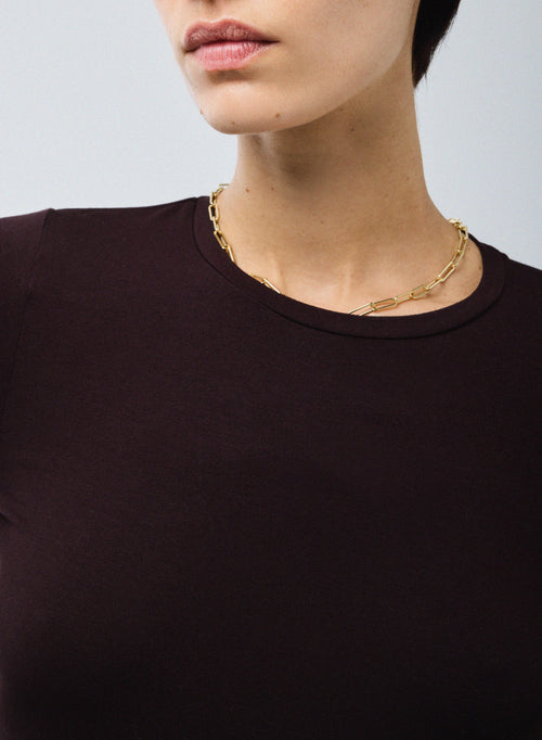 T-shirt Aubergine Col Rond Manches Longues en Viscose / Elasthanne - MAJESTIC FILATURES