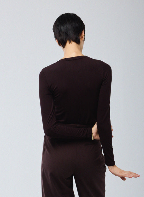T-shirt Aubergine Col Rond Manches Longues en Viscose / Elasthanne - MAJESTIC FILATURES