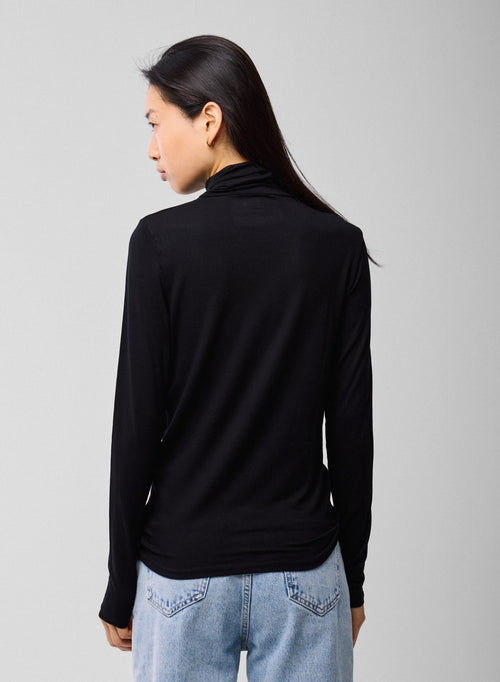 Black T shirt Turtleneck Long Sleeves Viscose Elastane - MAJESTIC FILATURES