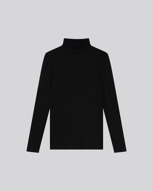 Black T shirt Turtleneck Long Sleeves Viscose Elastane - MAJESTIC FILATURES