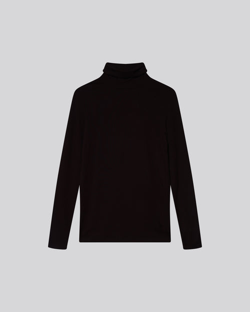 T-shirt Aubergine Col Roulé Manches Longues en Viscose / Elasthanne - MAJESTIC FILATURES