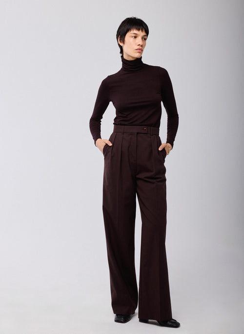 T-shirt Aubergine Col Roulé Manches Longues en Viscose / Elasthanne - MAJESTIC FILATURES