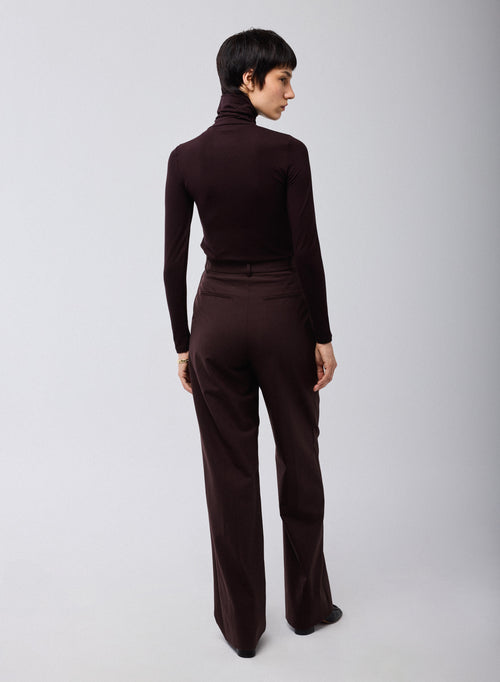 T-shirt Aubergine Col Roulé Manches Longues en Viscose / Elasthanne - MAJESTIC FILATURES