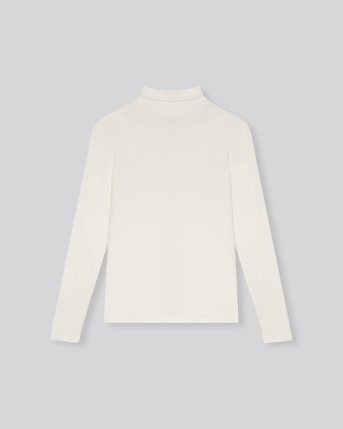 T-shirt Blanc Col Roulé Manches Longues en Viscose / Elasthanne - MAJESTIC FILATURES