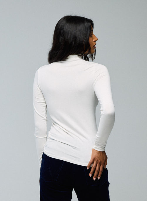 T-shirt Blanc Col Roulé Manches Longues en Viscose / Elasthanne - MAJESTIC FILATURES
