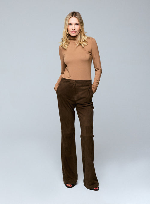 Beige Long Sleeve Turtleneck T-Shirt in Viscose / Elastane - MAJESTIC FILATURES
