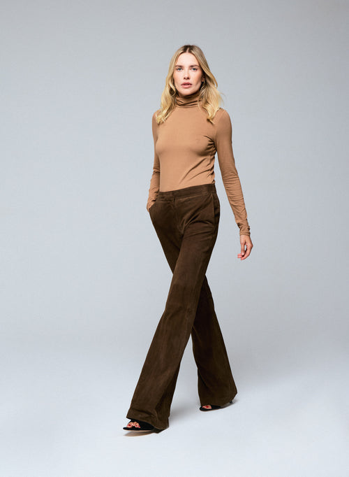 Beige Long Sleeve Turtleneck T-Shirt in Viscose / Elastane - MAJESTIC FILATURES