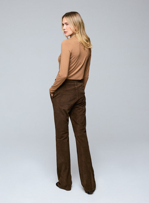 Beige Long Sleeve Turtleneck T-Shirt in Viscose / Elastane - MAJESTIC FILATURES
