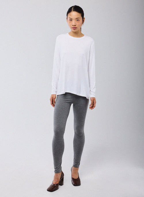 T-shirt Blanc Col Rond Manches Longues en Viscose / Elasthanne - MAJESTIC FILATURES