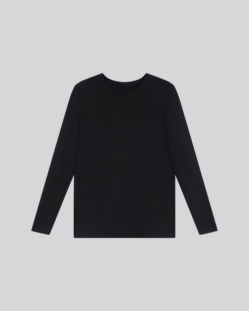 T-shirt Noir Col Rond Manches Longues en Viscose / Elasthanne - MAJESTIC FILATURES