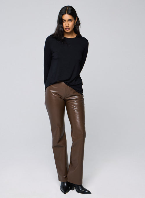 T-shirt Noir Col Rond Manches Longues en Viscose / Elasthanne - MAJESTIC FILATURES