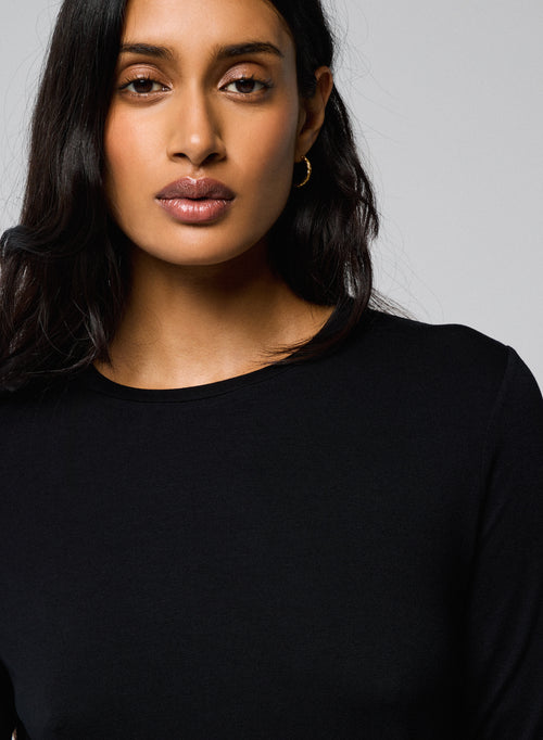 T-shirt Noir Col Rond Manches Longues en Viscose / Elasthanne - MAJESTIC FILATURES