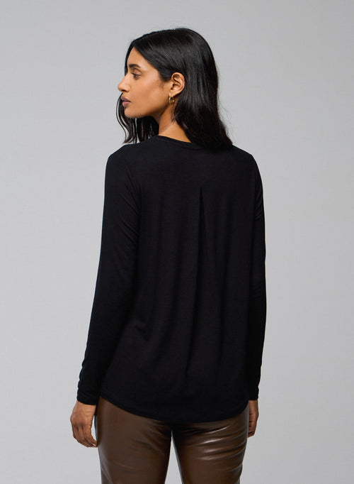 T-shirt Noir Col Rond Manches Longues en Viscose / Elasthanne - MAJESTIC FILATURES
