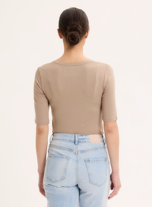 Beige U-neck tee shirt in Viscose and Elastane - MAJESTIC FILATURES
