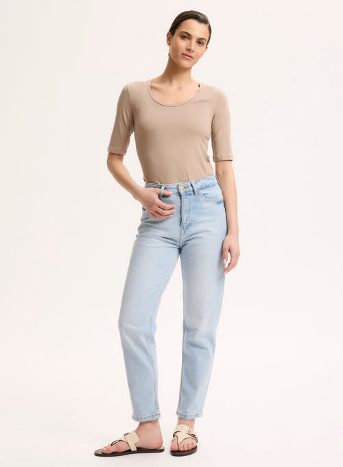 Beige U-neck tee shirt in Viscose and Elastane - MAJESTIC FILATURES