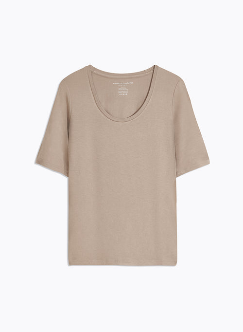 Beige U-neck tee shirt in Viscose and Elastane - MAJESTIC FILATURES
