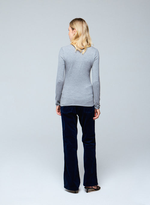 T-shirt Gris Col V Manches Longues en Viscose / Elasthanne - MAJESTIC FILATURES