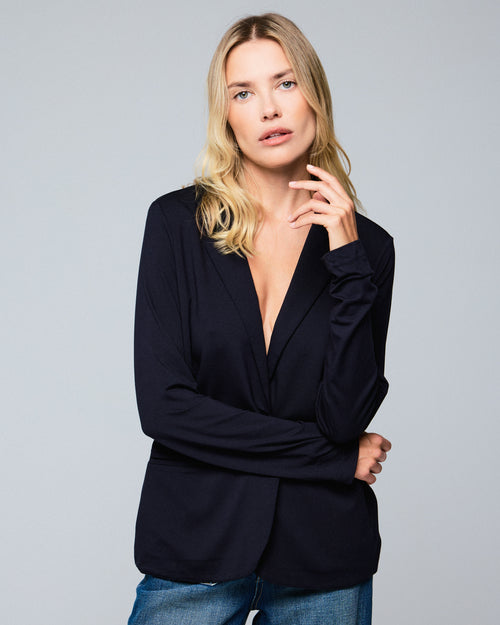 Navy Jacket Long Sleeved Viscose / Elastane Jacket - MAJESTIC FILATURES