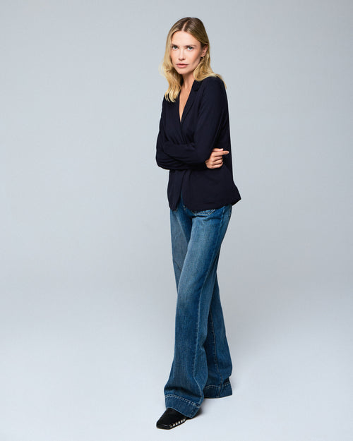 Navy Jacket Long Sleeved Viscose / Elastane Jacket - MAJESTIC FILATURES