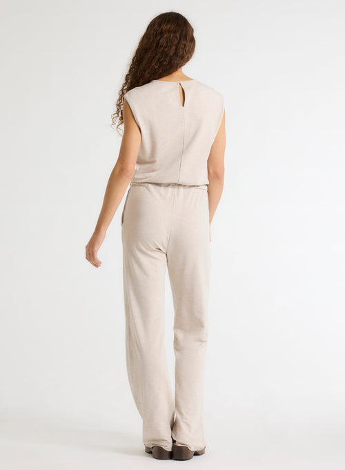 Beige Round Neck Sleeveless Jumpsuit - MAJESTIC FILATURES