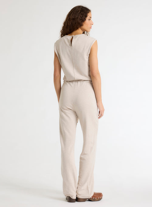 Beige Round Neck Sleeveless Jumpsuit - MAJESTIC FILATURES