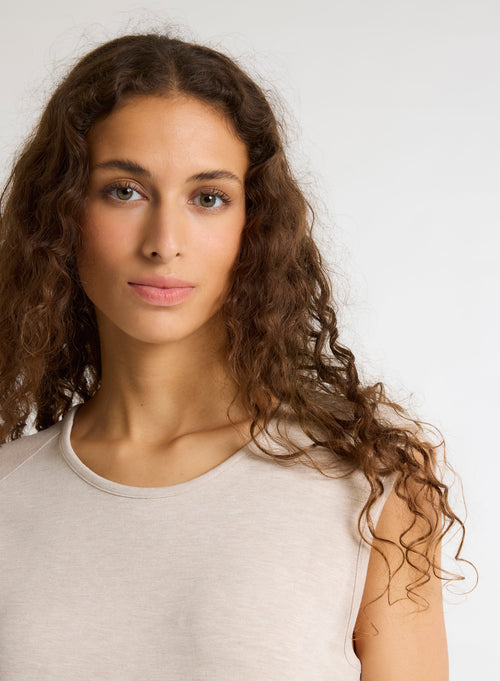 Beige Round Neck Sleeveless Jumpsuit - MAJESTIC FILATURES