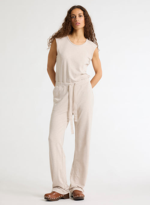 Beige Round Neck Sleeveless Jumpsuit - MAJESTIC FILATURES