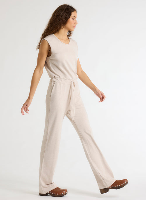Beige Round Neck Sleeveless Jumpsuit - MAJESTIC FILATURES