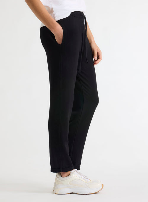 Black Daphne cuffed hem pants in Viscose / Elastane - MAJESTIC FILATURES
