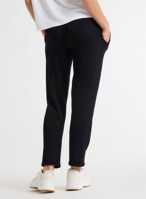 Black Daphne cuffed hem pants in Viscose / Elastane - MAJESTIC FILATURES