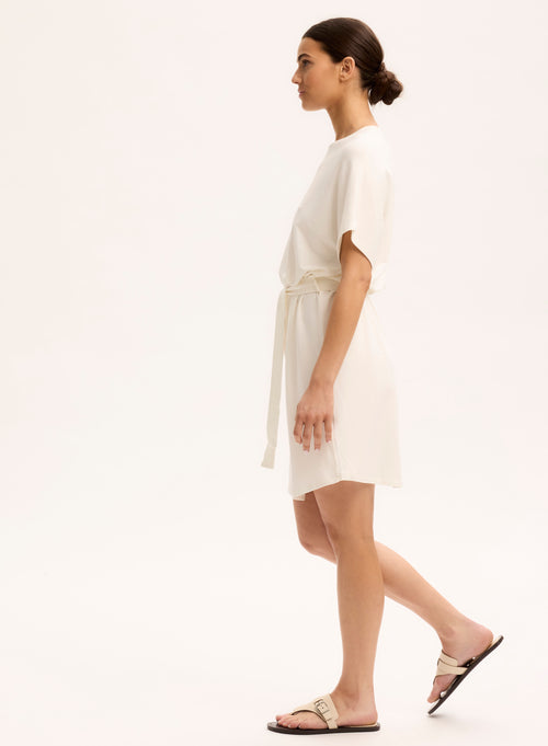 White Viscose Short Sleeve Round Neck Dress - MAJESTIC FILATURES