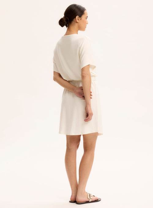 White Viscose Short Sleeve Round Neck Dress - MAJESTIC FILATURES