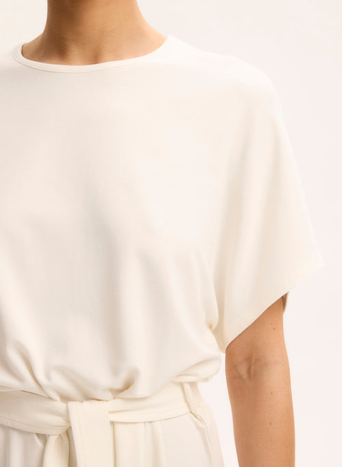 White Viscose Short Sleeve Round Neck Dress - MAJESTIC FILATURES
